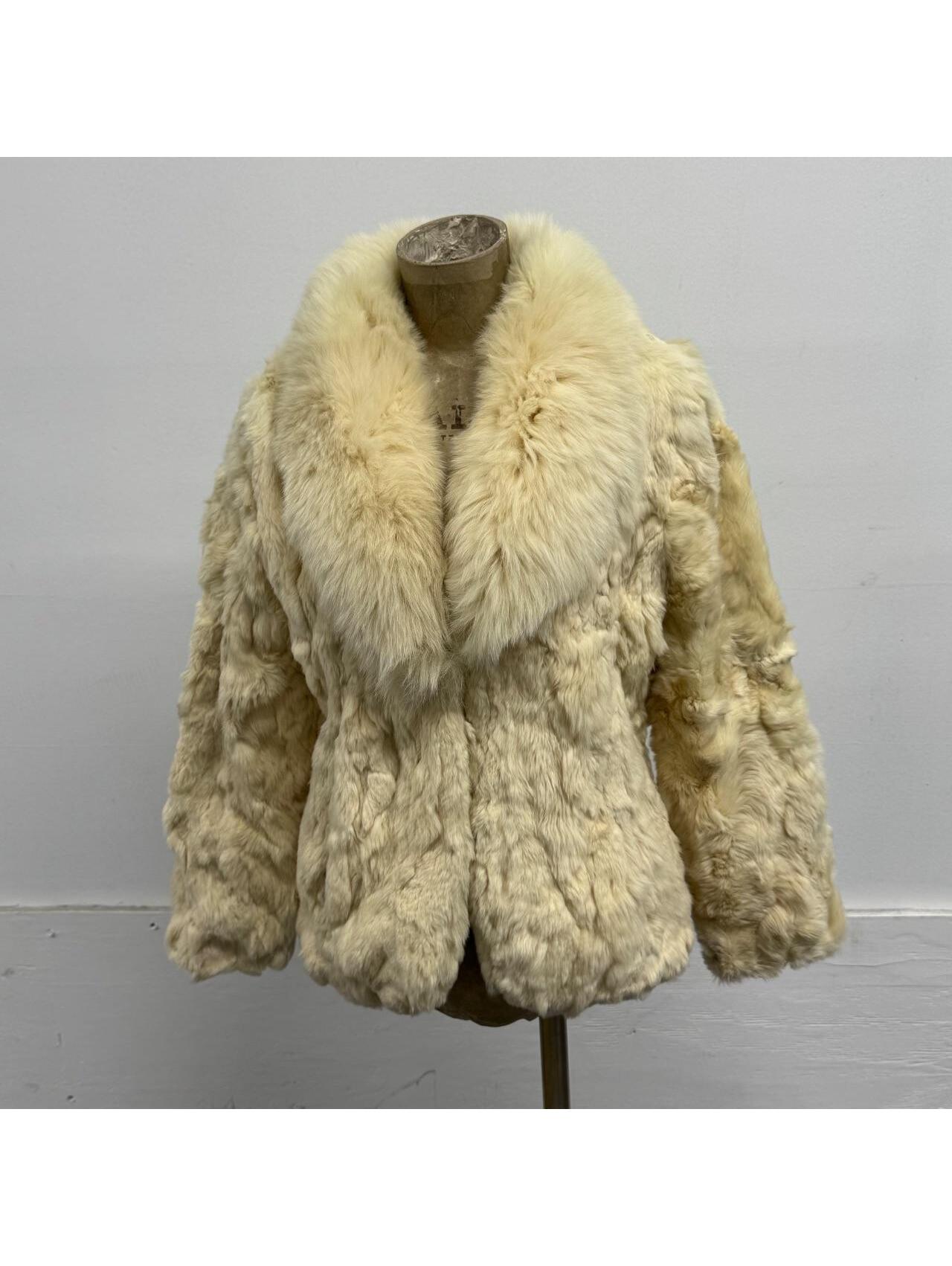 Vintage Y2k Cream Rabbit & Fox Fur Jacket Coat